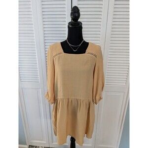 Zara Basic Dress Womens M Yellow Peasant Flowy Boho Boxy Fit Mini Cottagecore